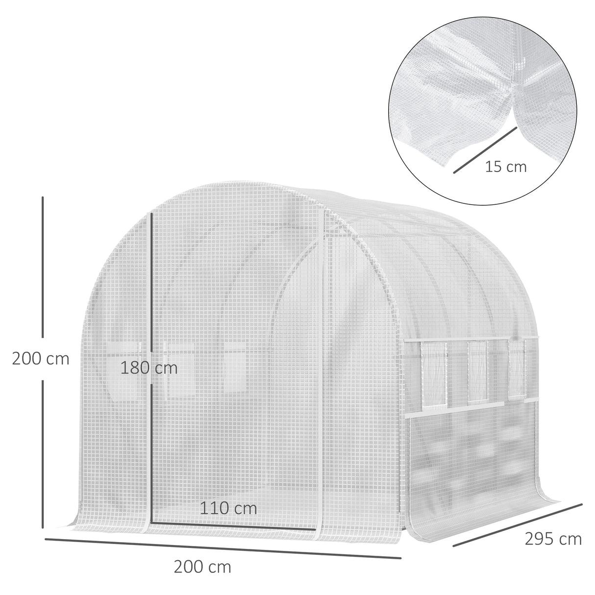 Outsunny Walk-in Polytunnel Greenhouse Green House with Roll-up Sidewalls, UV-resistant PE Cover, 3 x 2 x 2m, White