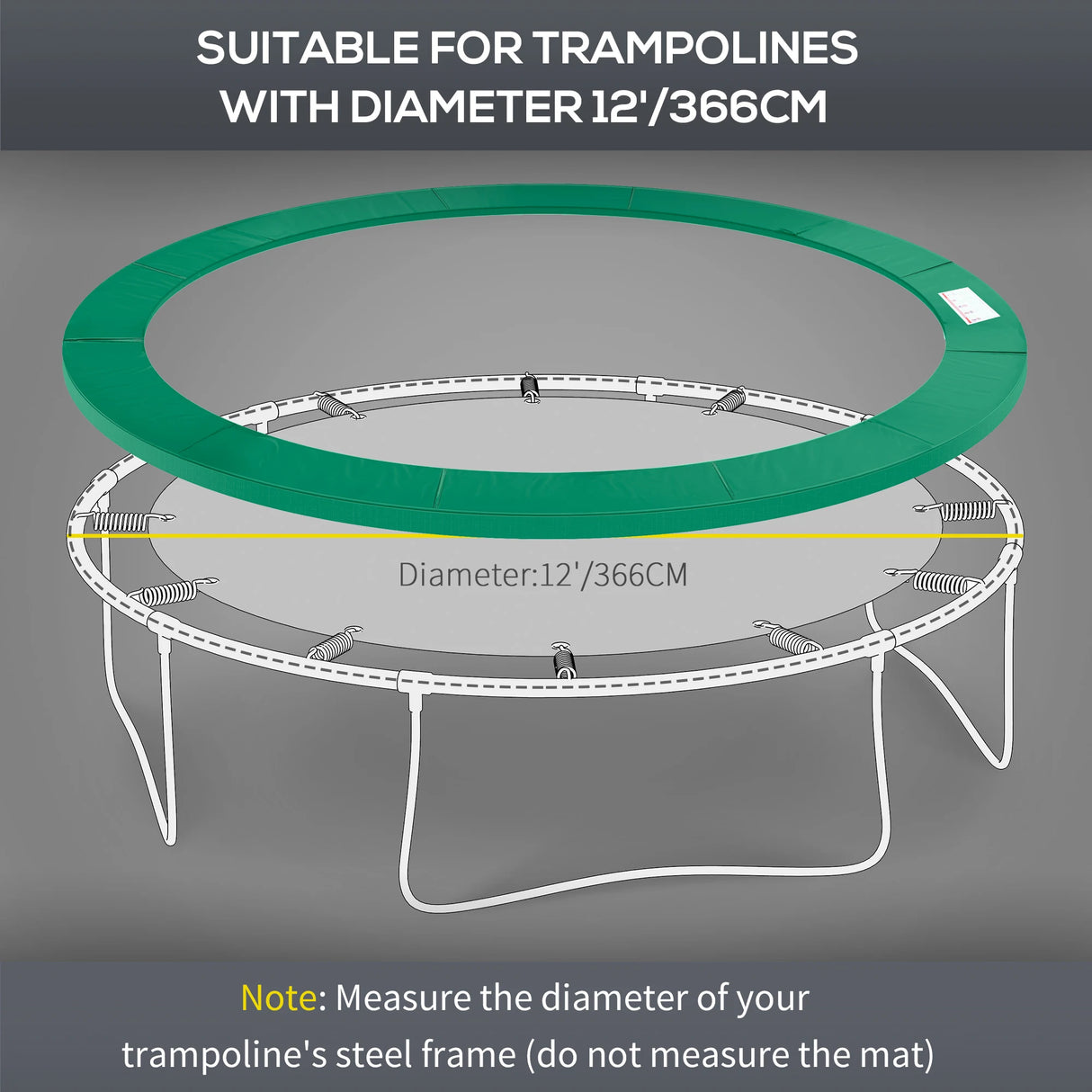 HOMCOM 12FT Replacement Trampoline Pad Thick Foam Safety 366cm Spring Cover Bounce Padding - Green
