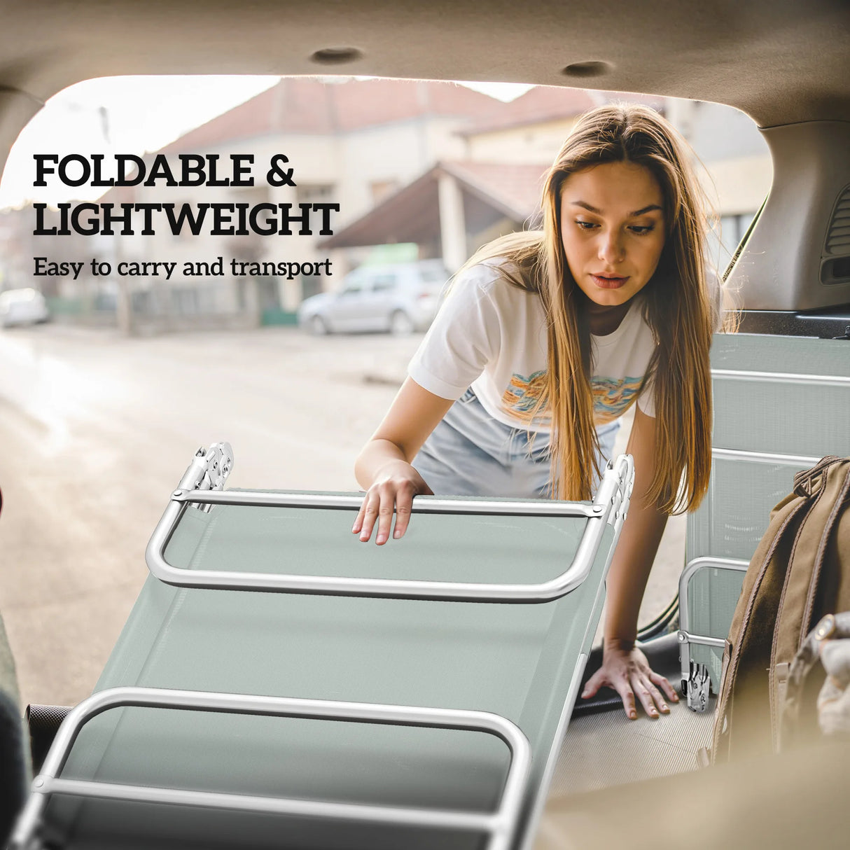 Outsunny Set of Two Steel Frame Sun Loungers, with Reclining Backs - Light Grey