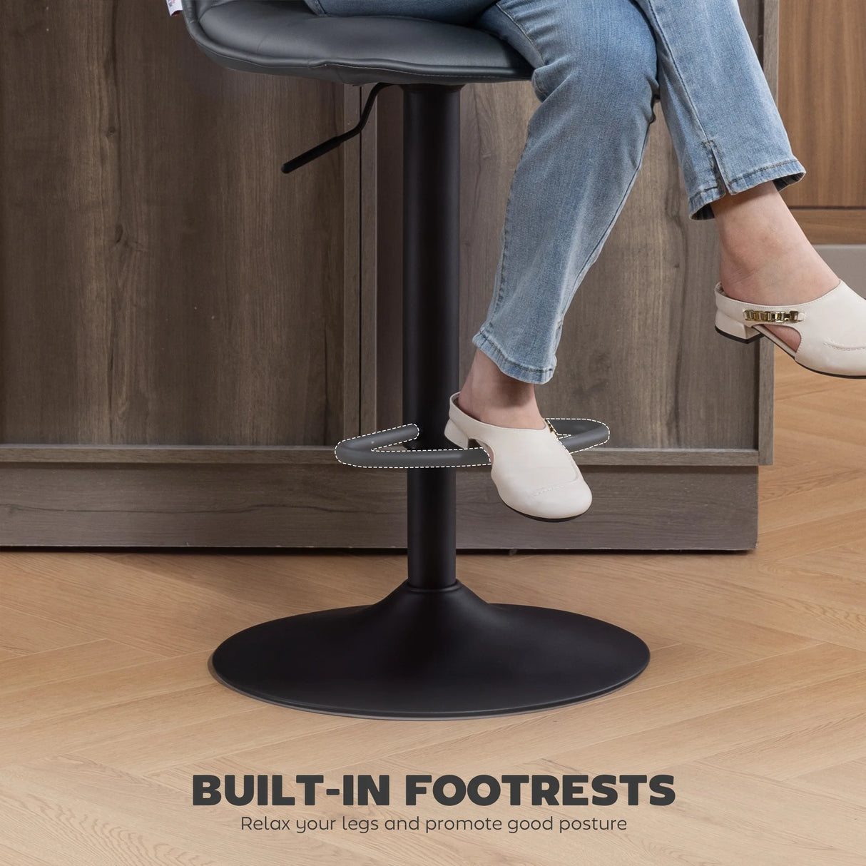 HOMCOM Set of Two Modern Faux Leather Bar Stools - Dark Grey