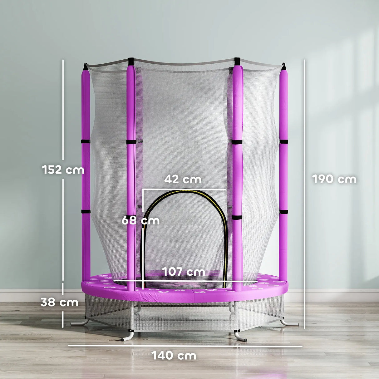 AIYAPLAY 4.6ft Toddler Trampoline w/ Safety Enclosure Net, for Indoor Outdoor Use, Ages 3-6 Years, Purple