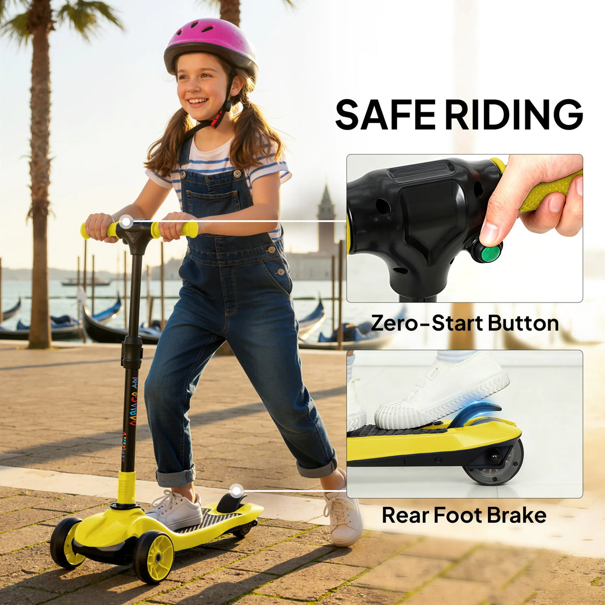 AIYAPLAY Three-Wheel Foldable Electric Scooter for Kids Aged 6-10 Years, Yellow
