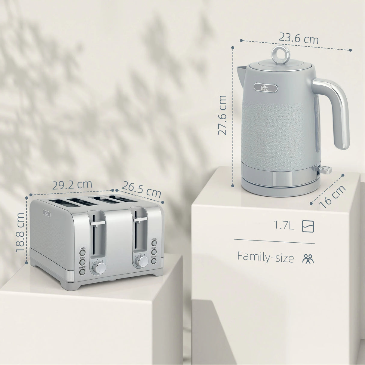 HOMCOM Sleek Textured Kettle and Four-Slice Toaster Set - Grey