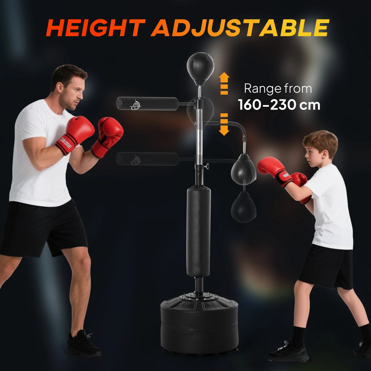 HOMCOM 4-in-1 Boxing Punching Bag, Freestanding with 2 Speed Bals, 360 Reflex Bar, 160-230cm Adjustable Height, Black