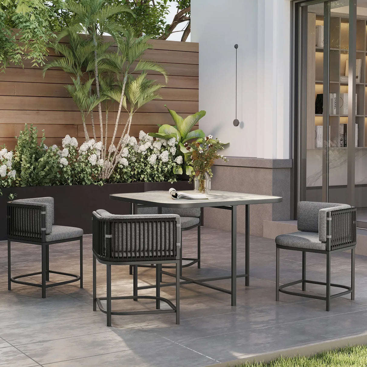 Outsunny 4-Seater Rattan Cube Garden Furniture Set with Cushions - Charcoal Grey