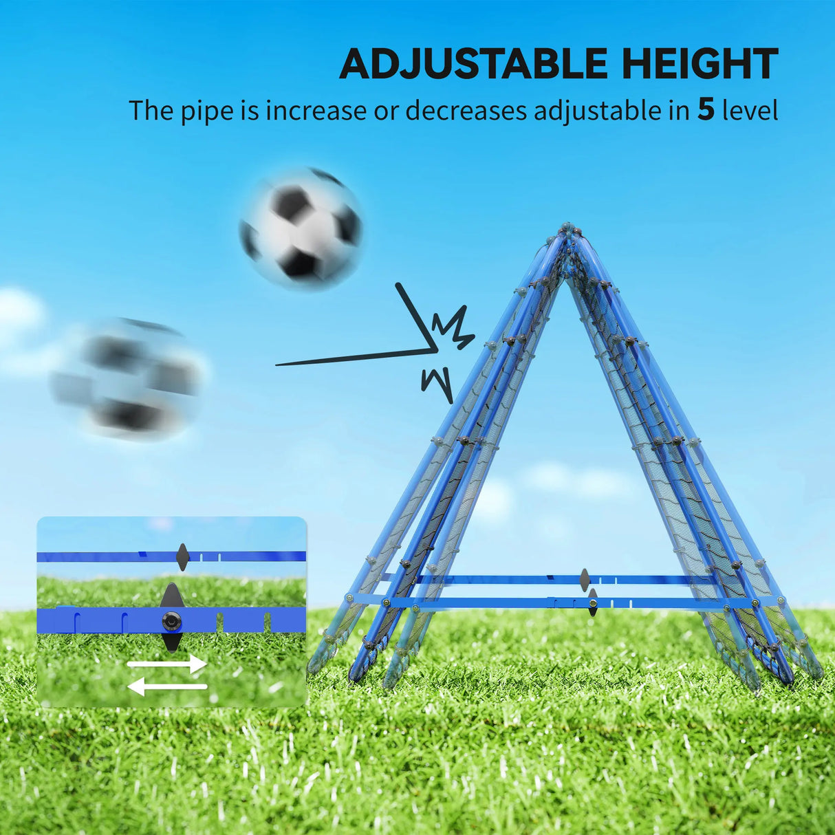 HOMCOM Double Sided Football Rebounder Net, Football Rebound Goal with Five Adjustable Angles, Blue