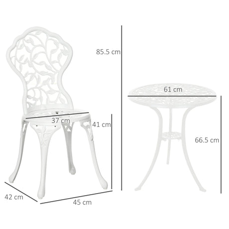 Outsunny 3 Pcs Aluminium Bistro Set Garden Furniture Dining Table Chairs Antique Outdoor Seat Patio Seater White