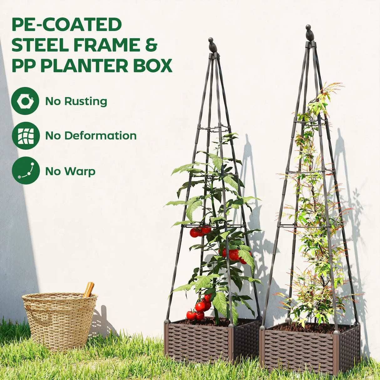 Outsunny Raised Bed for Garden, Raised Garden Bed Planter Box with Trellis, Self Watering, Drainage Holes and Plugs