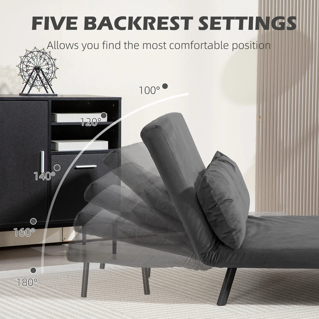 HOMCOM 4-in-1 Velvet-Feel Double Sofa Bed, with Pillows - Dark Grey