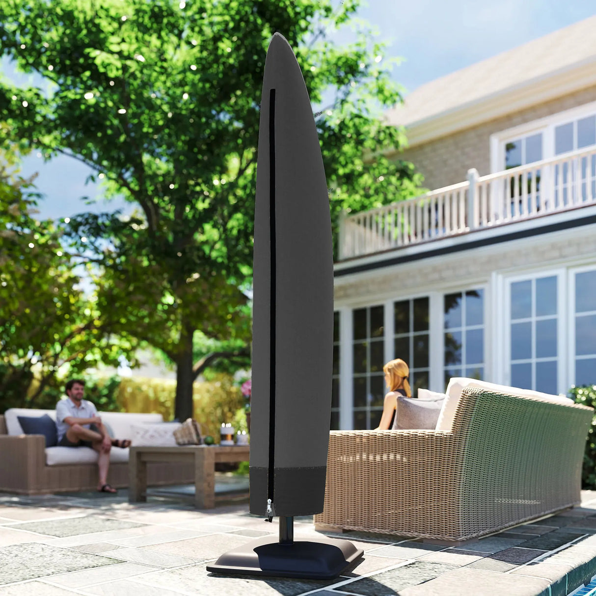 Outsunny Parasol Cover, 600D Oxford Cantilever Umbrella Cover Fit for 2-4m Parasol, Banana Umbrella Protector with Zipper for Outdoor Garden, Patio, Black