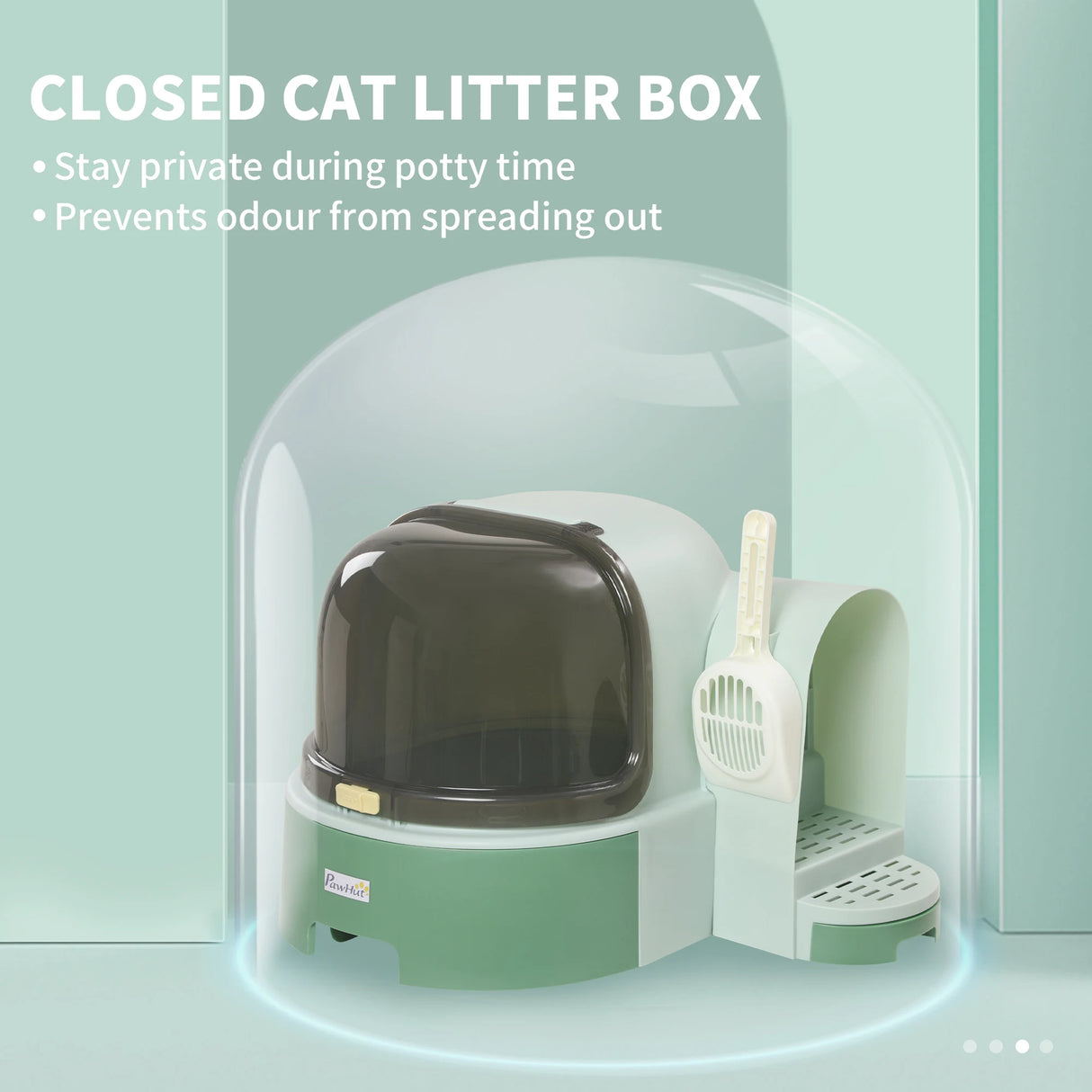 PawHut 2 in 1 Cat Litter Box, with Drawer Pans, Scoop, Openable Cover - Green