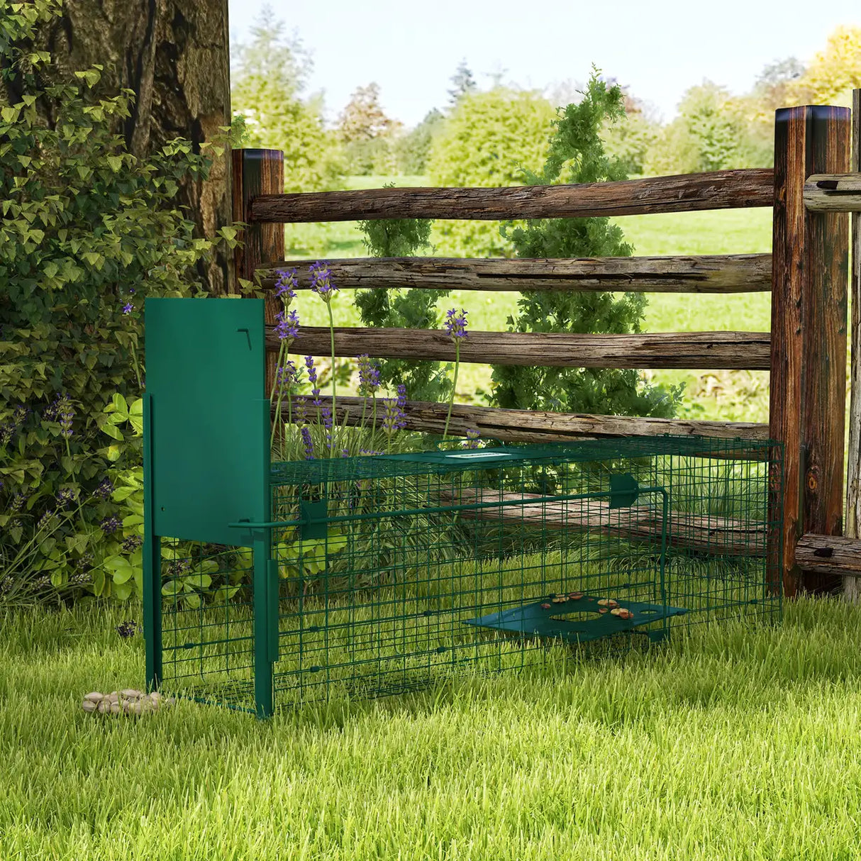 Outsunny Metal Rat Trap with Single Door, for Small Animals, Dark Green