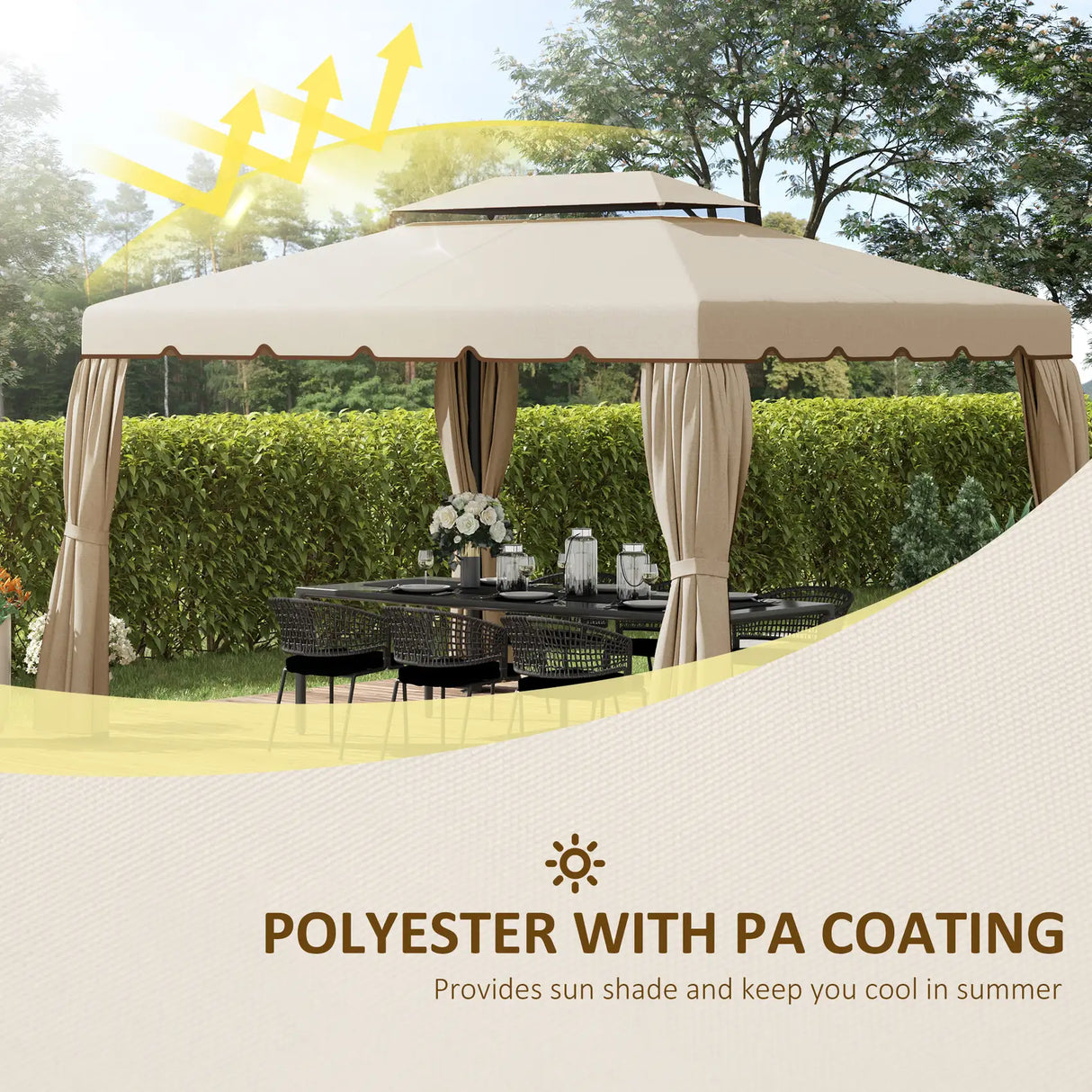 Outsunny 3 x 4m Aluminium Garden Gazebo, Marquee Canopy Shelter Pavilion Party Tent with Nets and Curtains for Garden and Deck, Grey