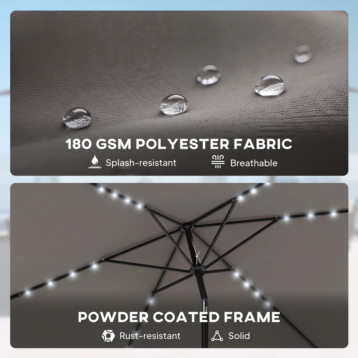 Outsunny 3 x 2 m Garden Parasol Umbrella with LED Solar Light, Parasol Cover, Outdoor Market Patio Umbrella, Dark Grey