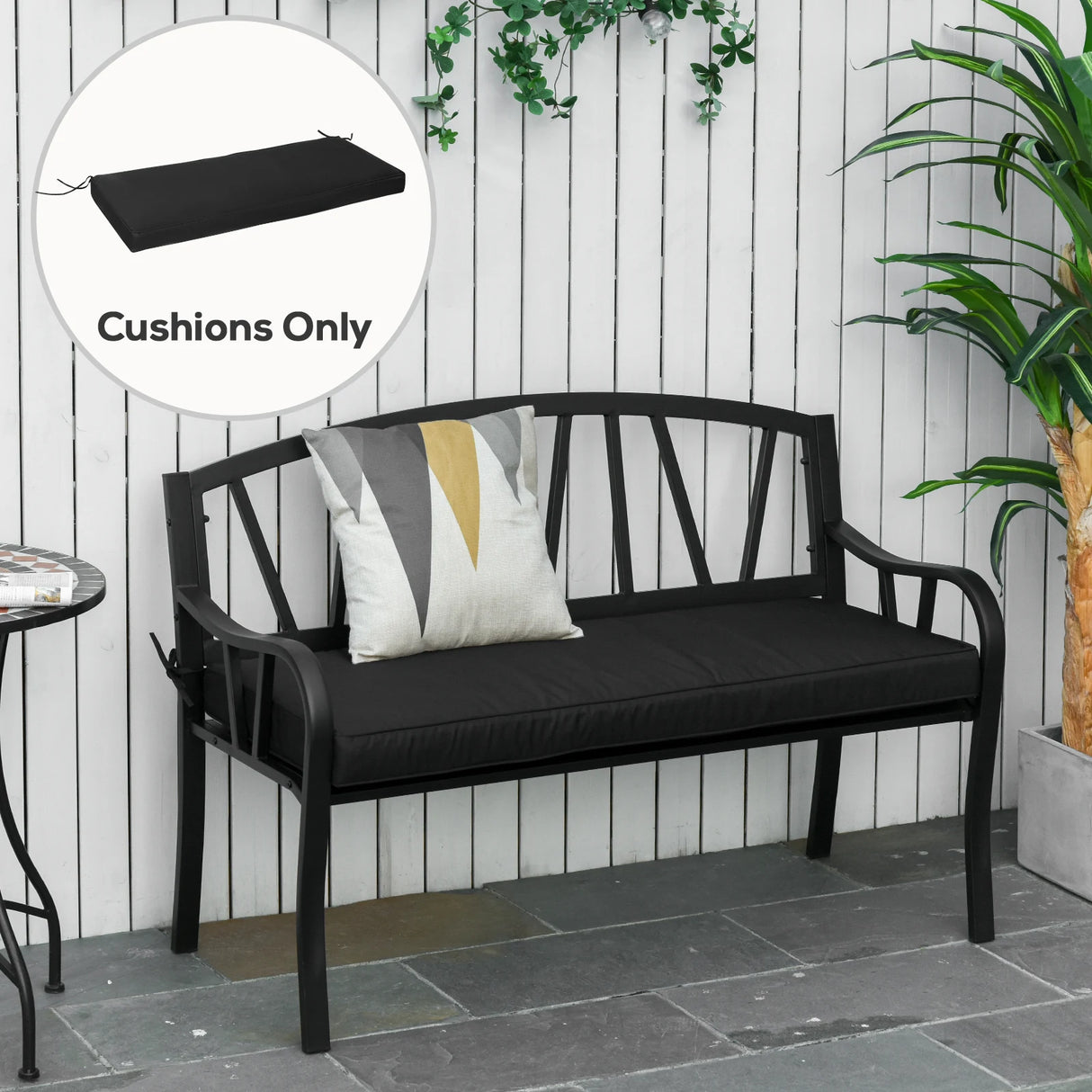 Outsunny Garden Bench Cushion 2 Seater Loveseat Seat Pad for Patio Swing Furniture for Indoor & Outdoor Use, 120 x 50 x 8 cm, Black