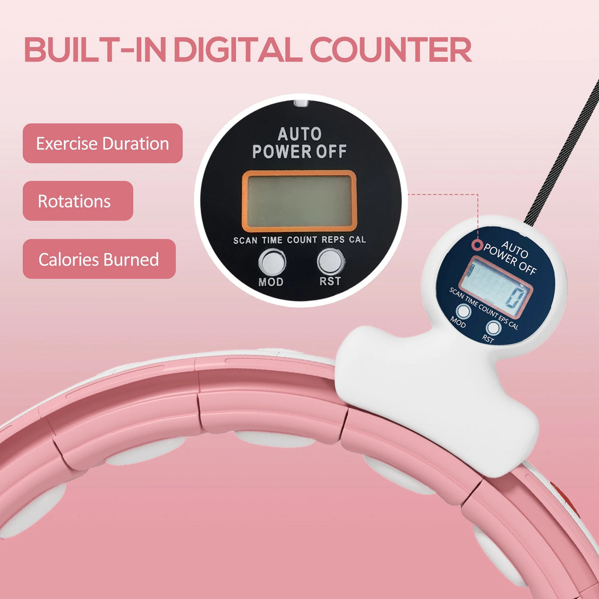 SPORTNOW Smart Weighted Hula Hoop, Massage Hula Ring w/ 16 Detachable Knots, 360 Auto-Rotating Ball, Digital Counter, Pink