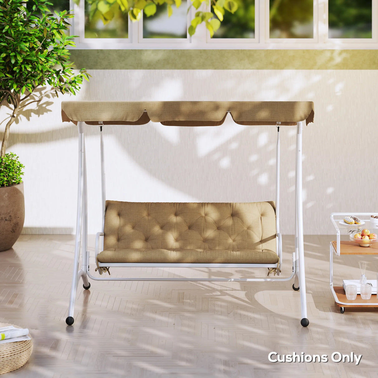 Outsunny Three-Seater Bench Cushion - Khaki