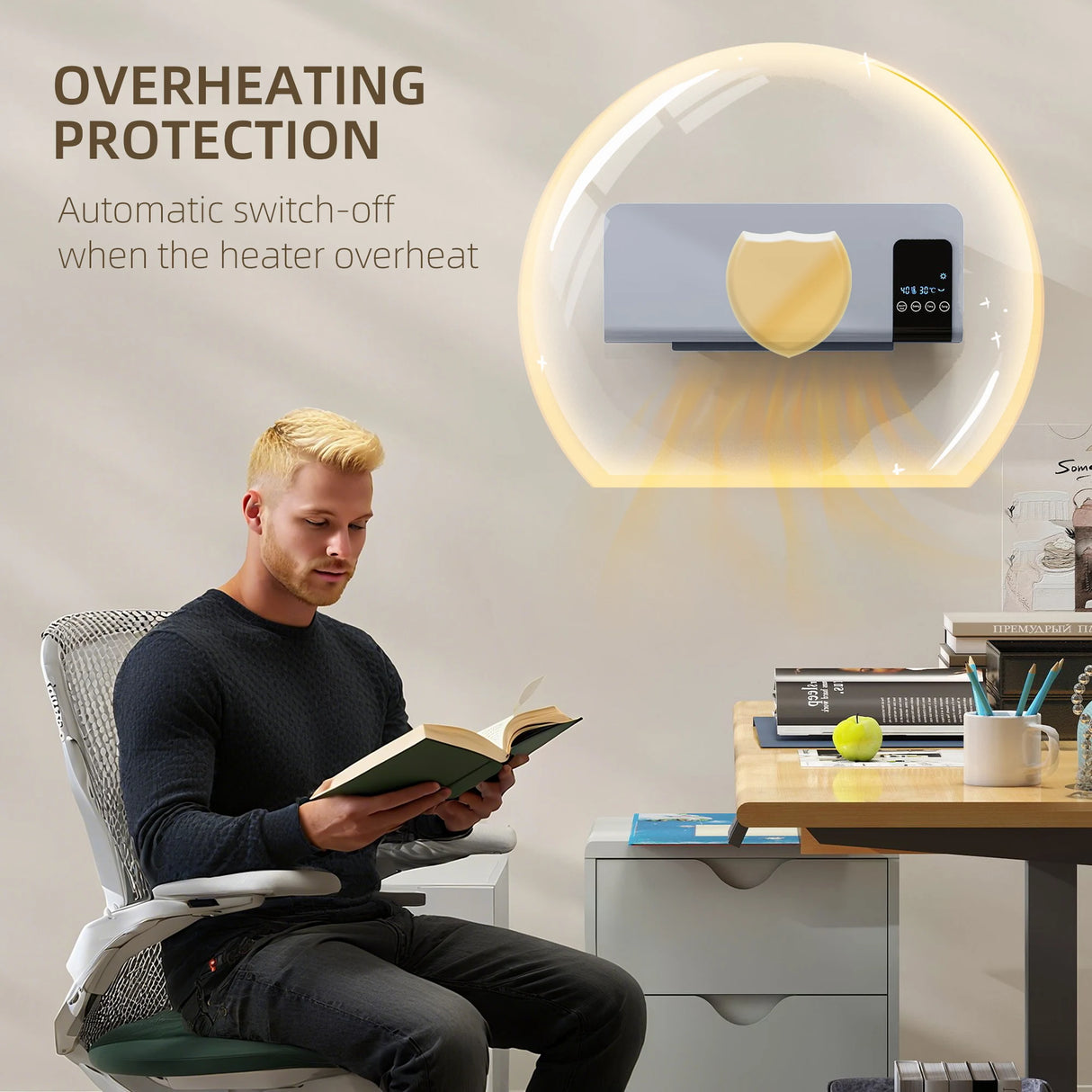 HOMCOM 2000W Wall Mounted Heater, 18-45C Temperature, Grey