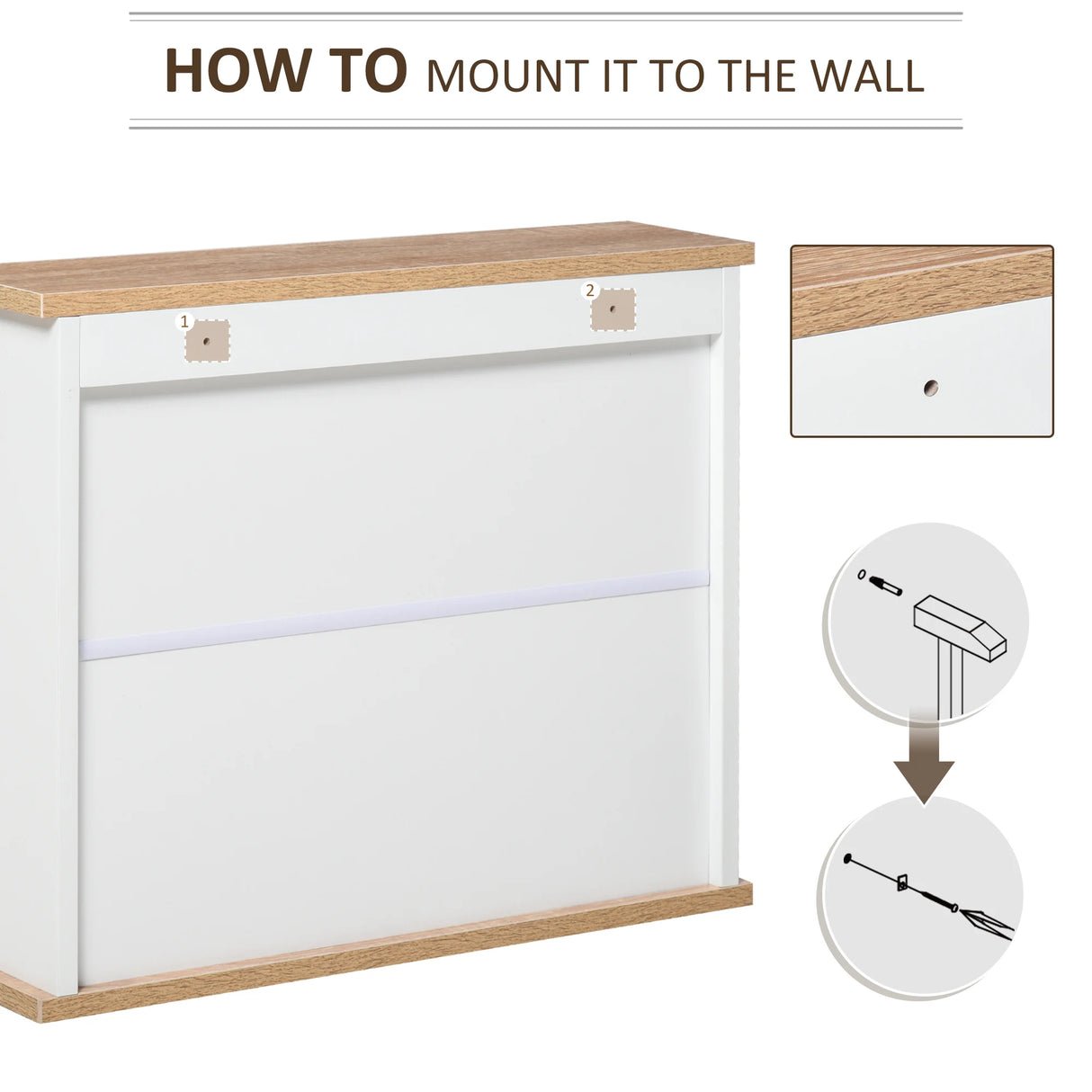 kleankin Bathroom Furniture Set, Mirror Cabinet Wall Mounted with Adjustable Shelf, Bathroom Sink Cabinet with Storage, White and Wood Grain