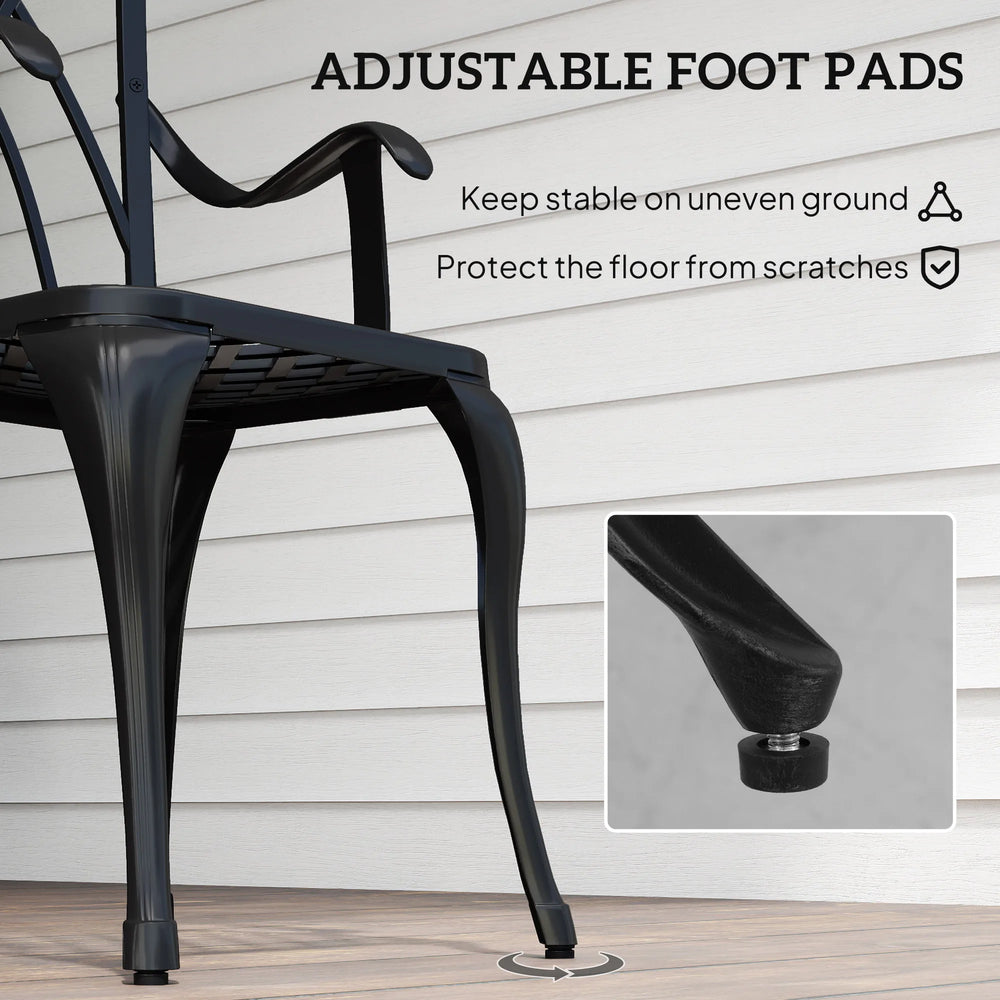 Outsunny 3 Pieces Garden Dining Set for 2, Cast Aluminium Outdoor Dining Set with 2 Armchairs and Round Dining Table with Parasol Hole, Garden Furniture Set, Brown