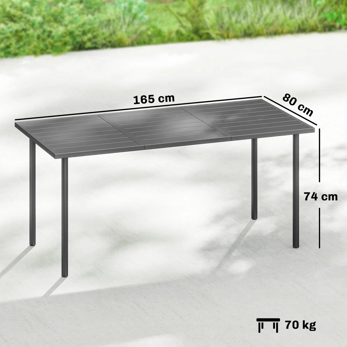 Outsunny Garden Dining Table for 6 Person, 165 x 80 cm Rectangular Outdoor Dining Table with Slatted Top