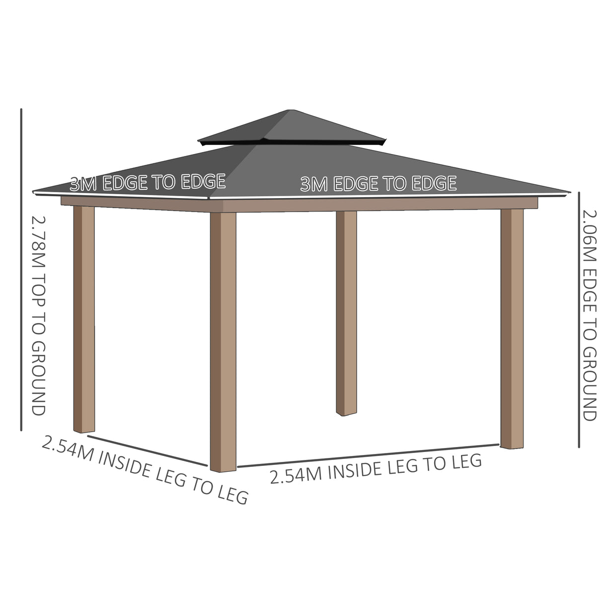 Outsunny 3 x 3 (m) Outdoor Polycarbonate Gazebo, Double Roof Hard Top Gazebo with Galvanised Steel Frame, Nettings & Curtains for Garden, Lawn, Patio and Deck, Khaki