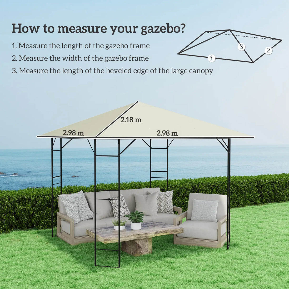 Outsunny 3 x 3(m) Gazebo Canopy Replacement, for 01-0867 - Cream