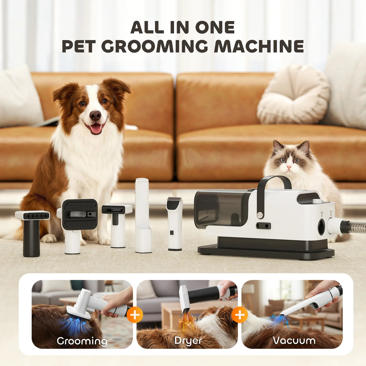 PawHut 5 in 1 Dog Grooming Vacuum & Dryer w/ Clipper, 1.8L Canister, 4 Modes Blow Temperature