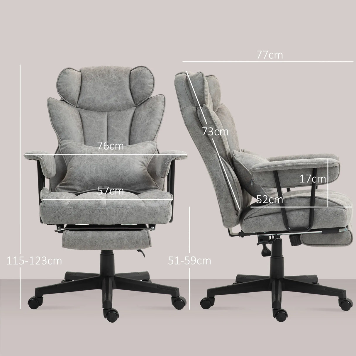 HOMCOM Executive Office Chair, Ergonomic Desk Chair with Foot Rest, Lumbar Support, Reclining Function and Wide Seat, Grey