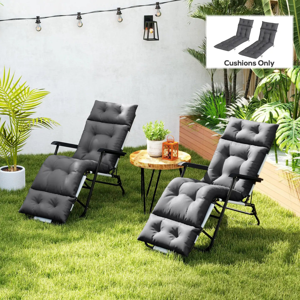 Outsunny Set of Two 190 x 56cm Sun Lounger Cushions - Dark Grey