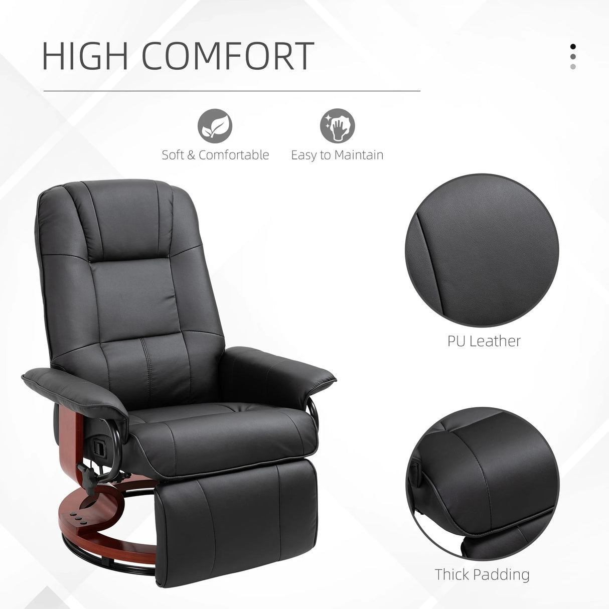 HOMCOM 360 Swivel Recliner Chair with Footstool, Faux Leather Upholstered Armchair for Living Room, Bedroom, Office, Black