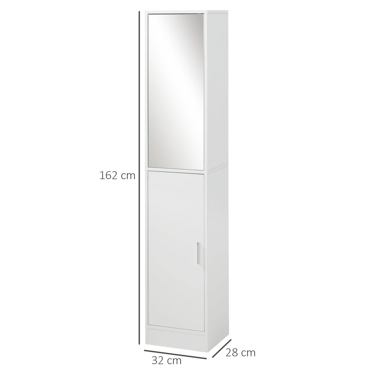 kleankin Tall Bathroom Cabinet with Mirror and Adjustable Shelf - White