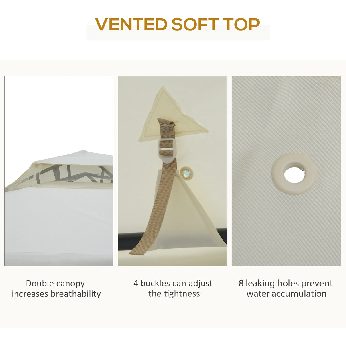 Outsunny 3 x 3 m Metal Gazebo, Garden Pavillion, Double Roof Outdoor Canopy Shelter with Mesh Sidewalls, Cream White