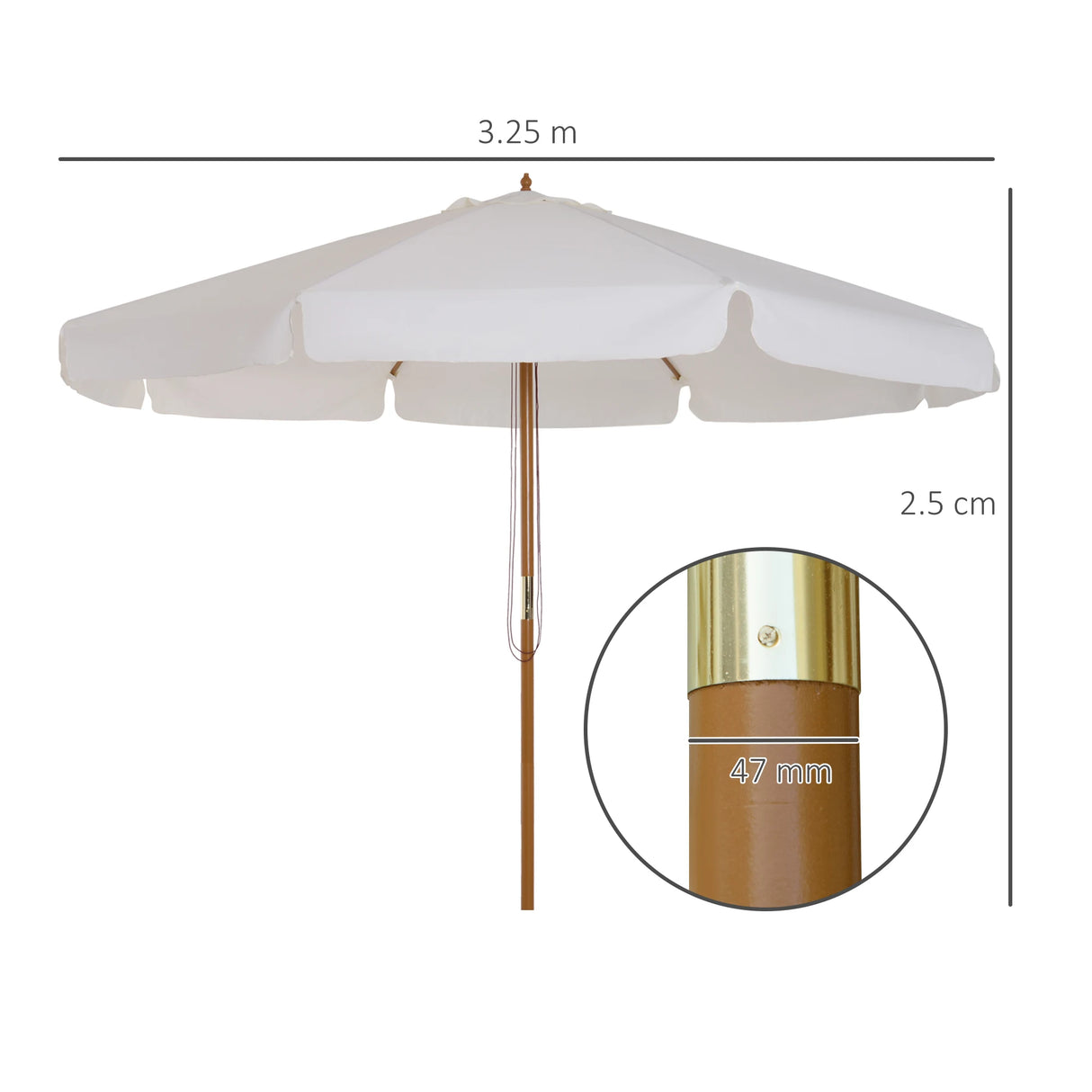 Outsunny 3.3m Elegant Wooden Parasol - Cream