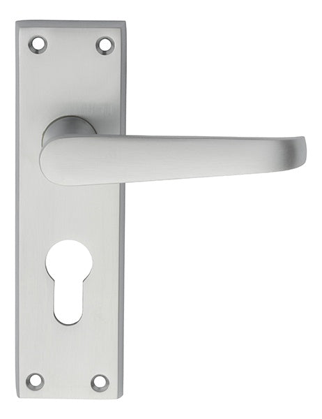 VICTORIAN LEVER ON BACKPLATE - LOCK EURO PROFILE 47.5MM C/C - SATIN CHROME - 152MM X 38MM - PAIR
