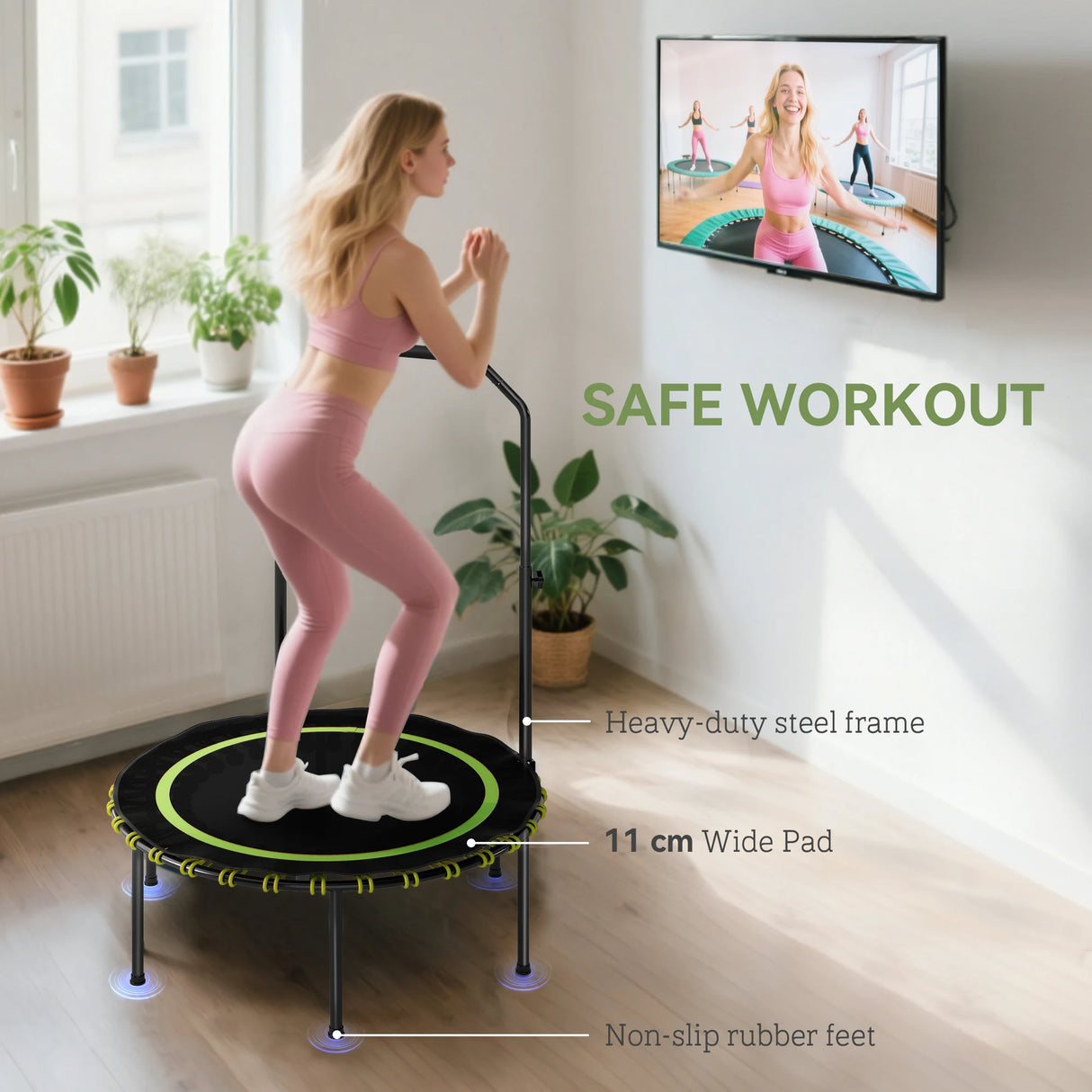 SPORTNOW 40" Foldable Fitness Trampoline Rebounder with Handle, Green