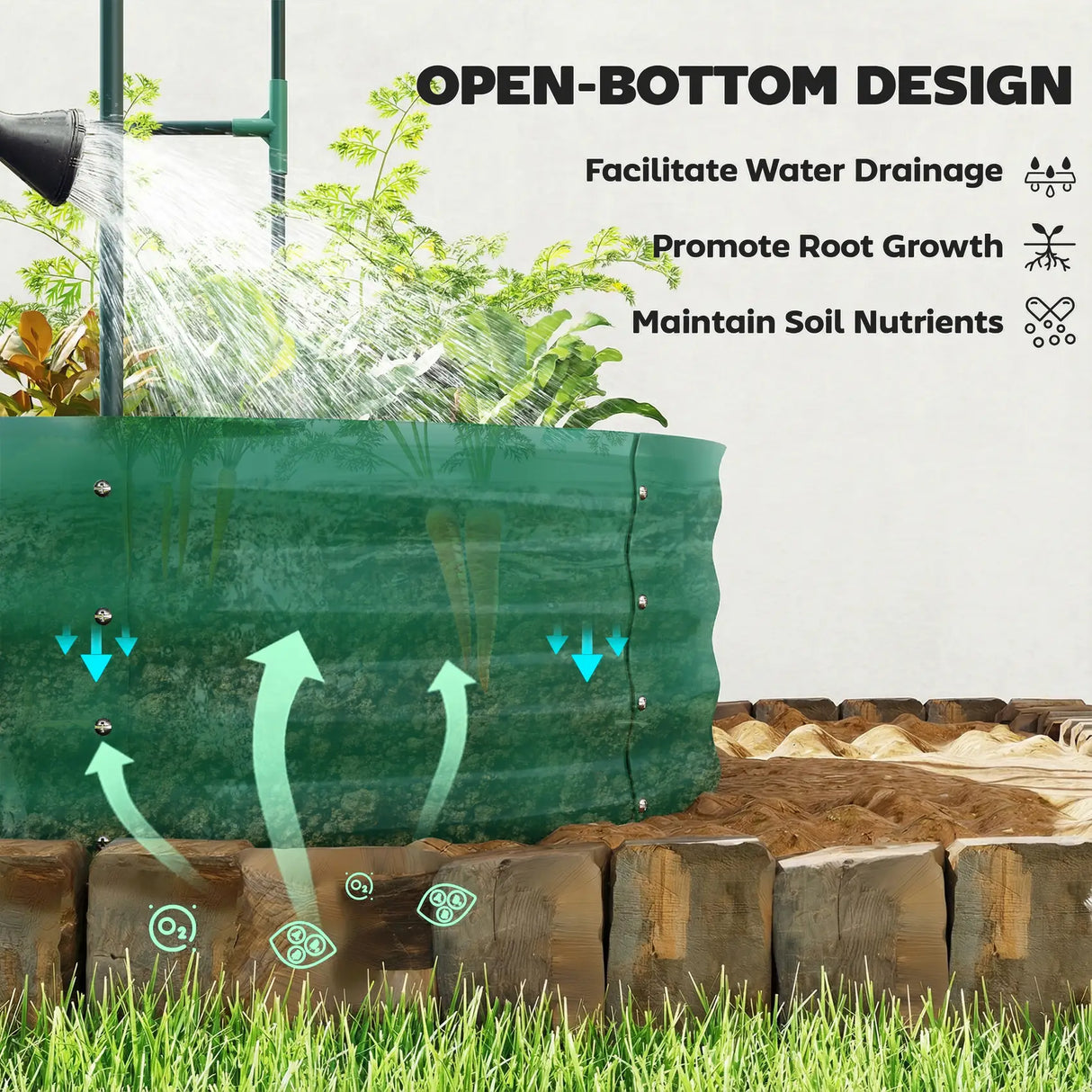 Outsunny Galvanised Raised Garden Bed with Arched Trellis, 5 x 3 x 6ft Metal Raised Bed for Garden with Open Bottom, Green