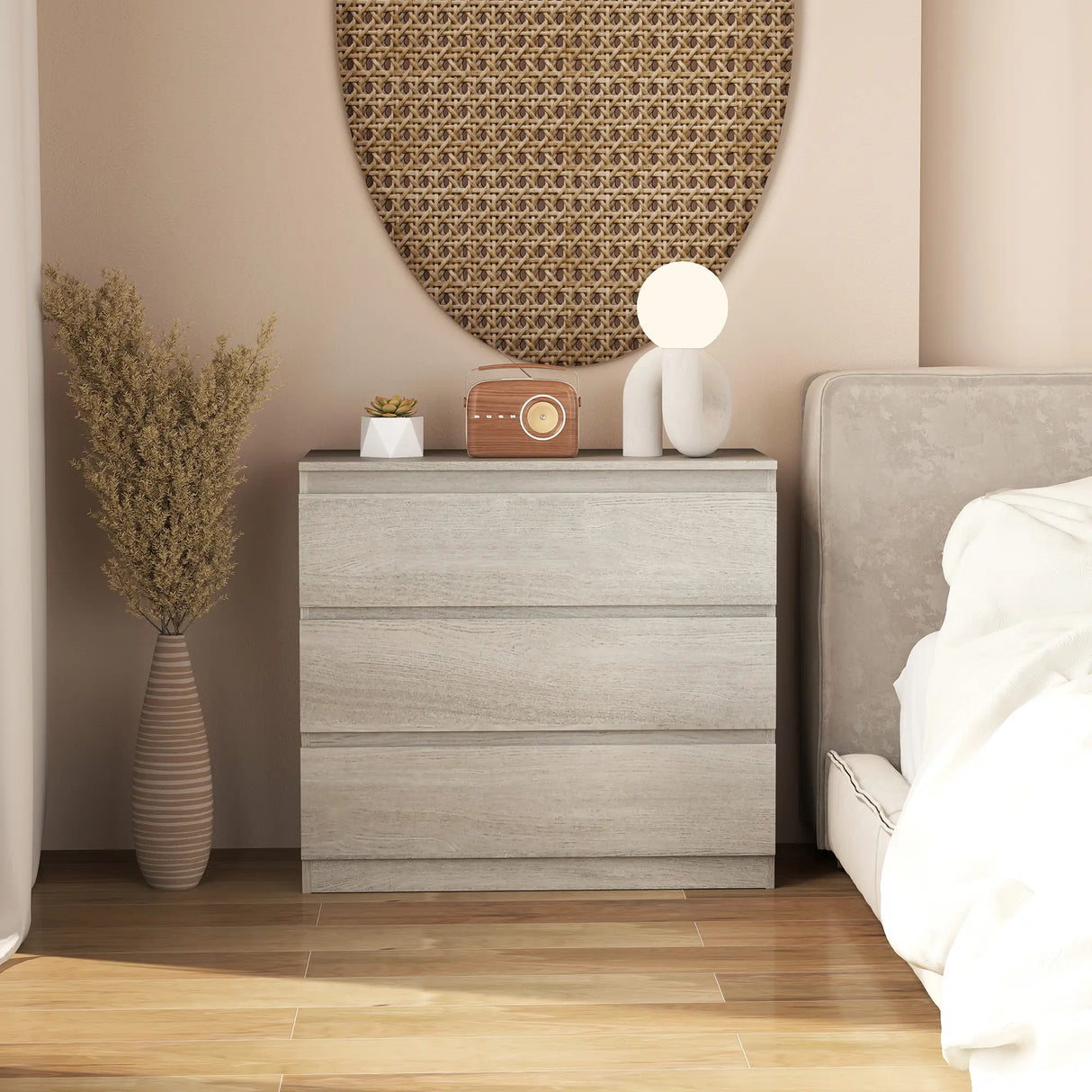 HOMCOM Chest of Three Drawers - Grey Wood Effect