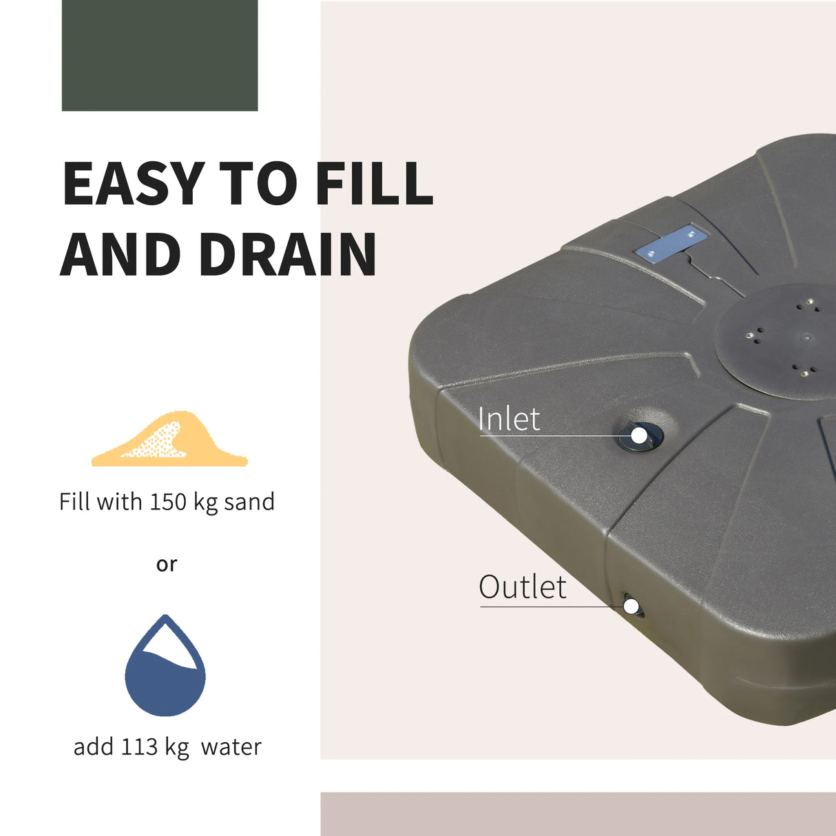 Outsunny Square Cantilever Patio Parasol Base Water or Sand Filled Stand with Wheels Heavy-Duty, Coffee