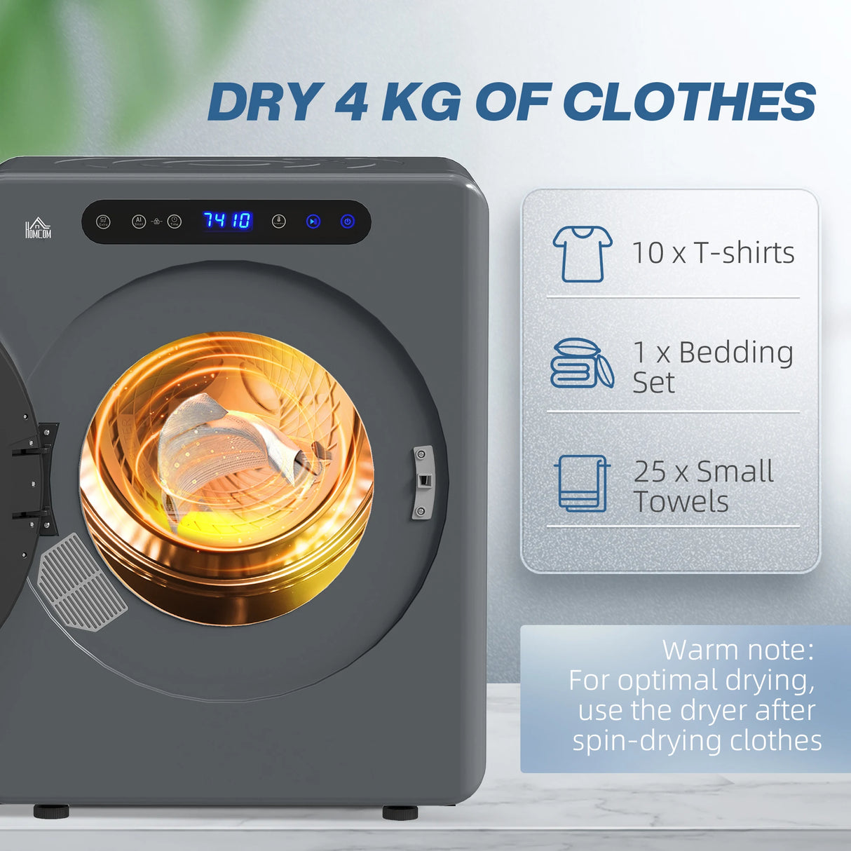 HOMCOM 4kg Compact 40-60C Tumble Dryer - Grey