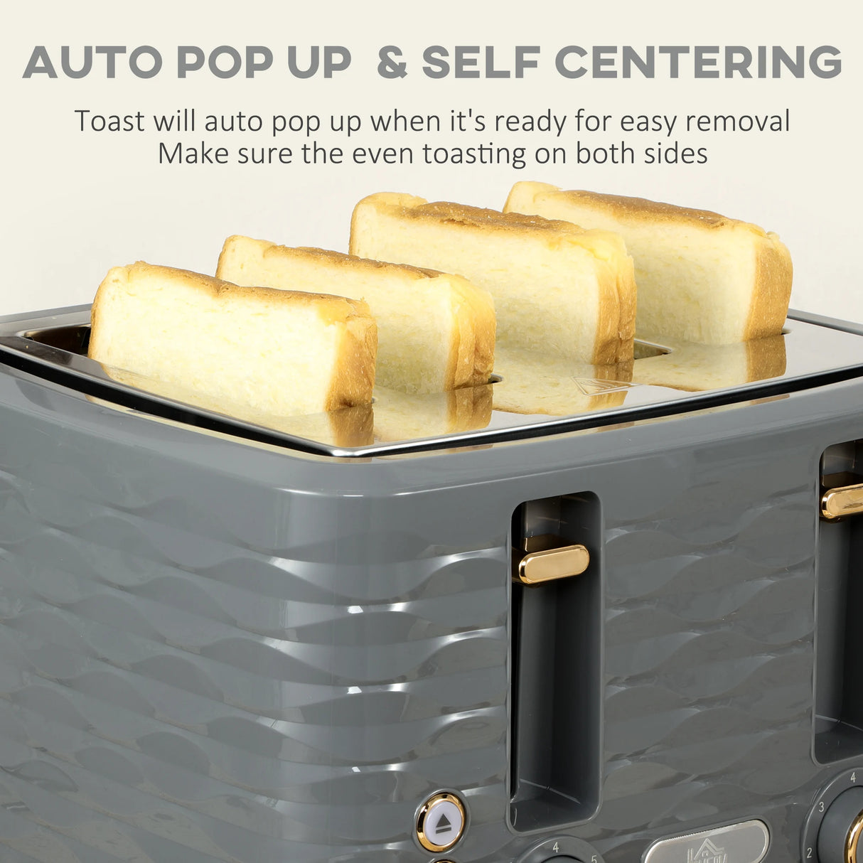 HOMCOM Kettle and Toaster Sets, 3000W 1.7L Rapid Boil Kettle & 4 Slice Toaster with 7 Browning Controls, Defrost, Reheat and Crumb Tray, UK Otter thermostat, Grey