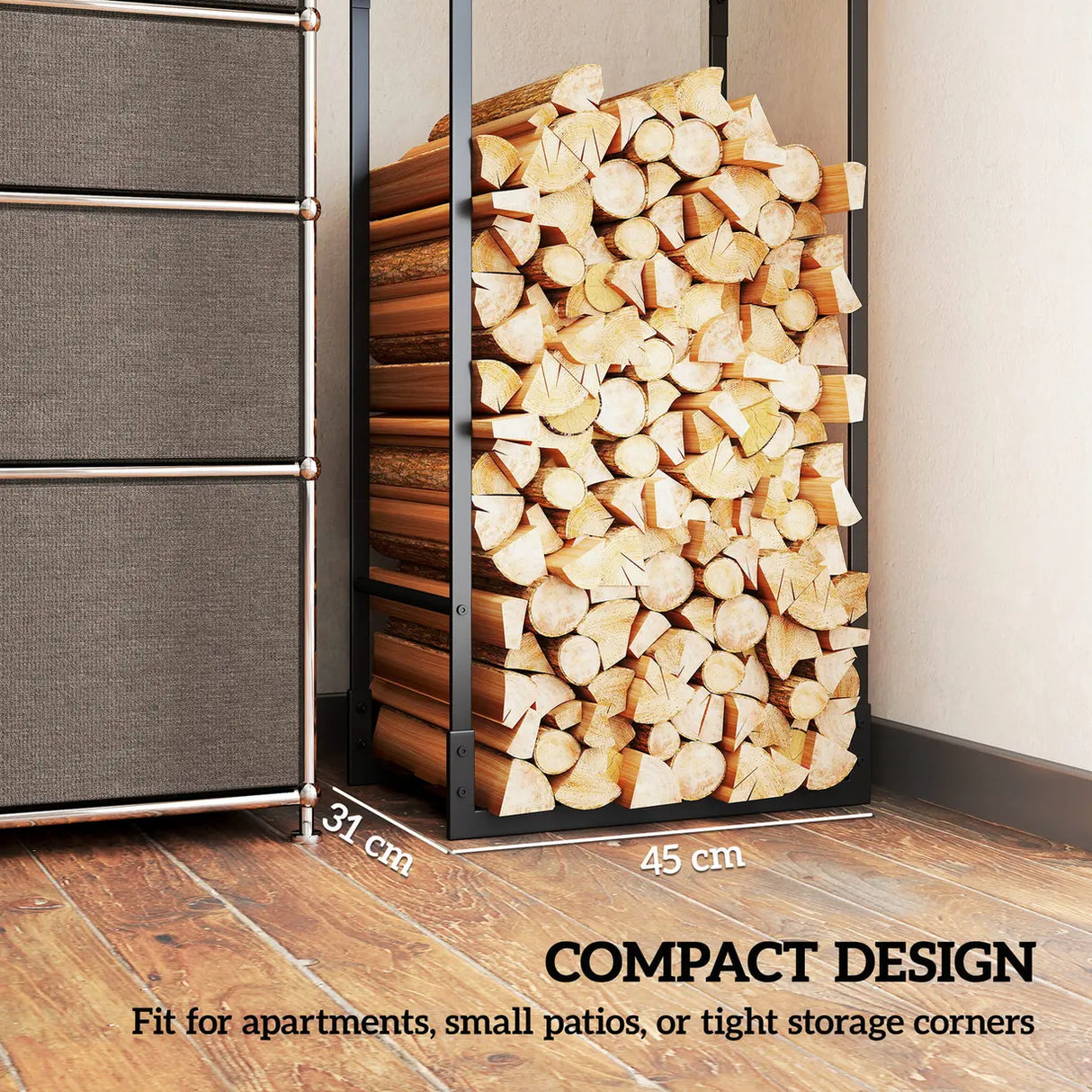 Outsunny Metal Firewood Log Holder, Heavy Duty Firewood Rack with Adjustable Shelf, Indoor Outdoor Fireplace Wood Storage Shelf, 45 x 31 x 170 cm, Black