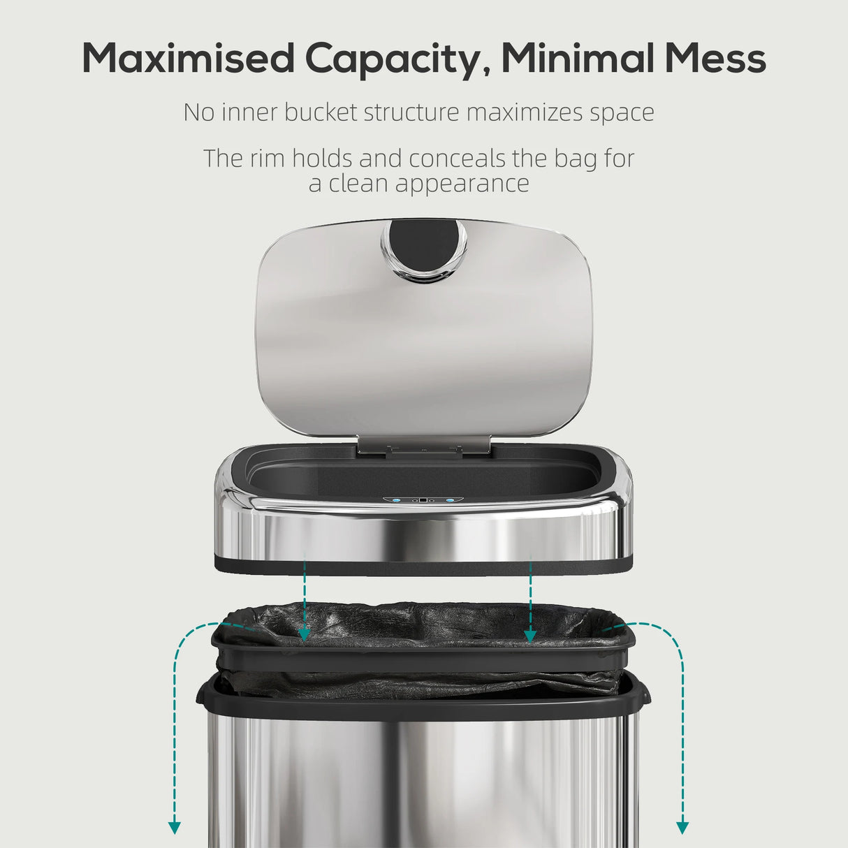 HOMCOM 50L Stainless Steel Sensor Bin - Silver Tone