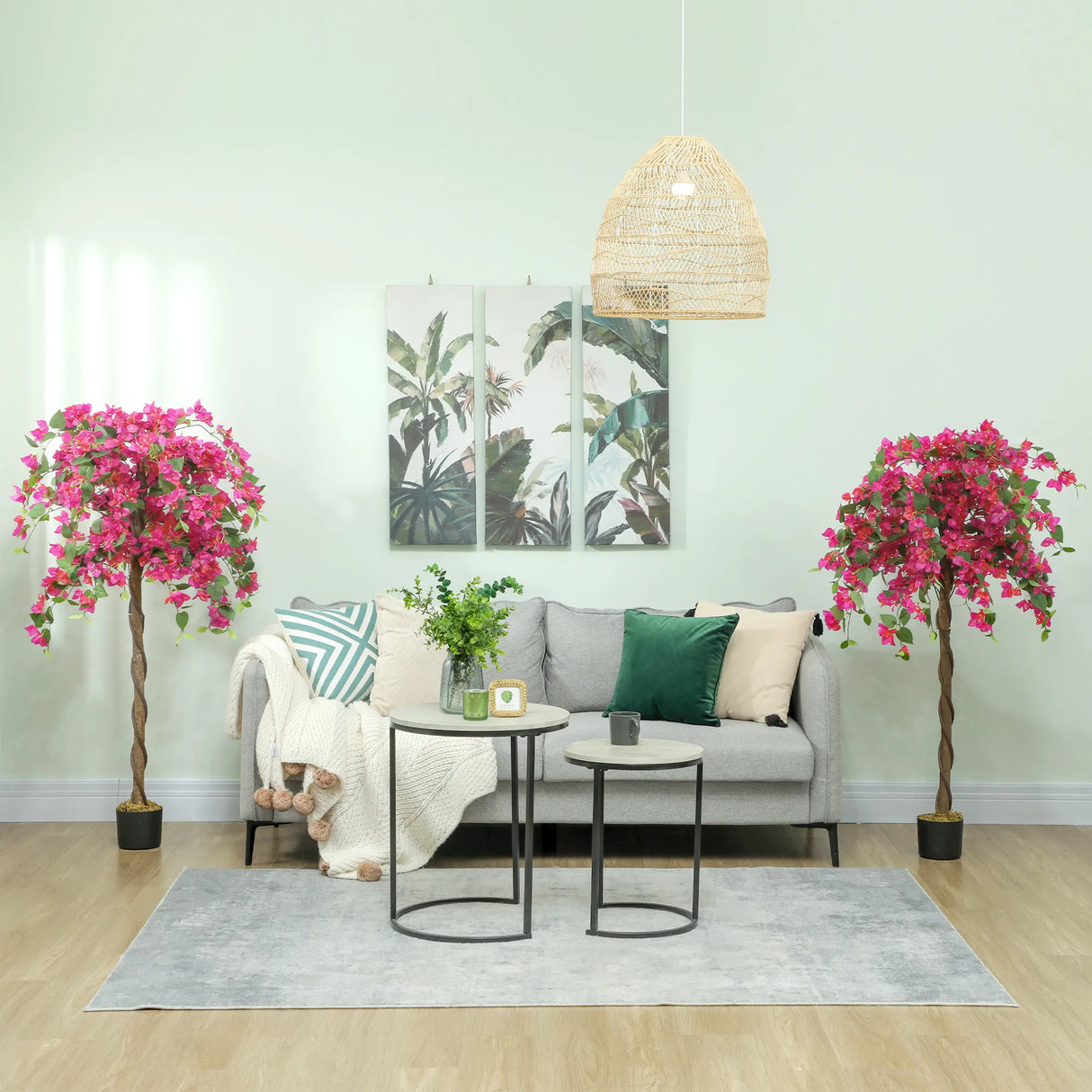 HOMCOM Set of 2 Decorative Artificial Plants, Murraya Flowers in Pots, Fake Plants for Home Indoor Decor, 120cm, Red