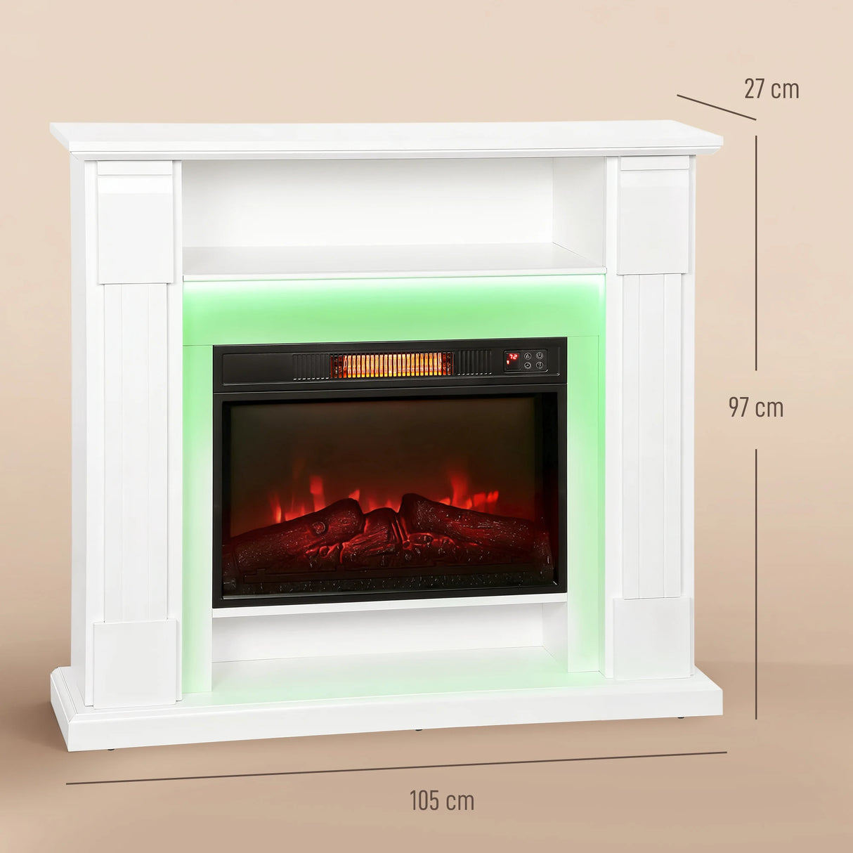 HOMCOM 6142 BTU Electric Fireplace and LED Mantel, 17-27C - White