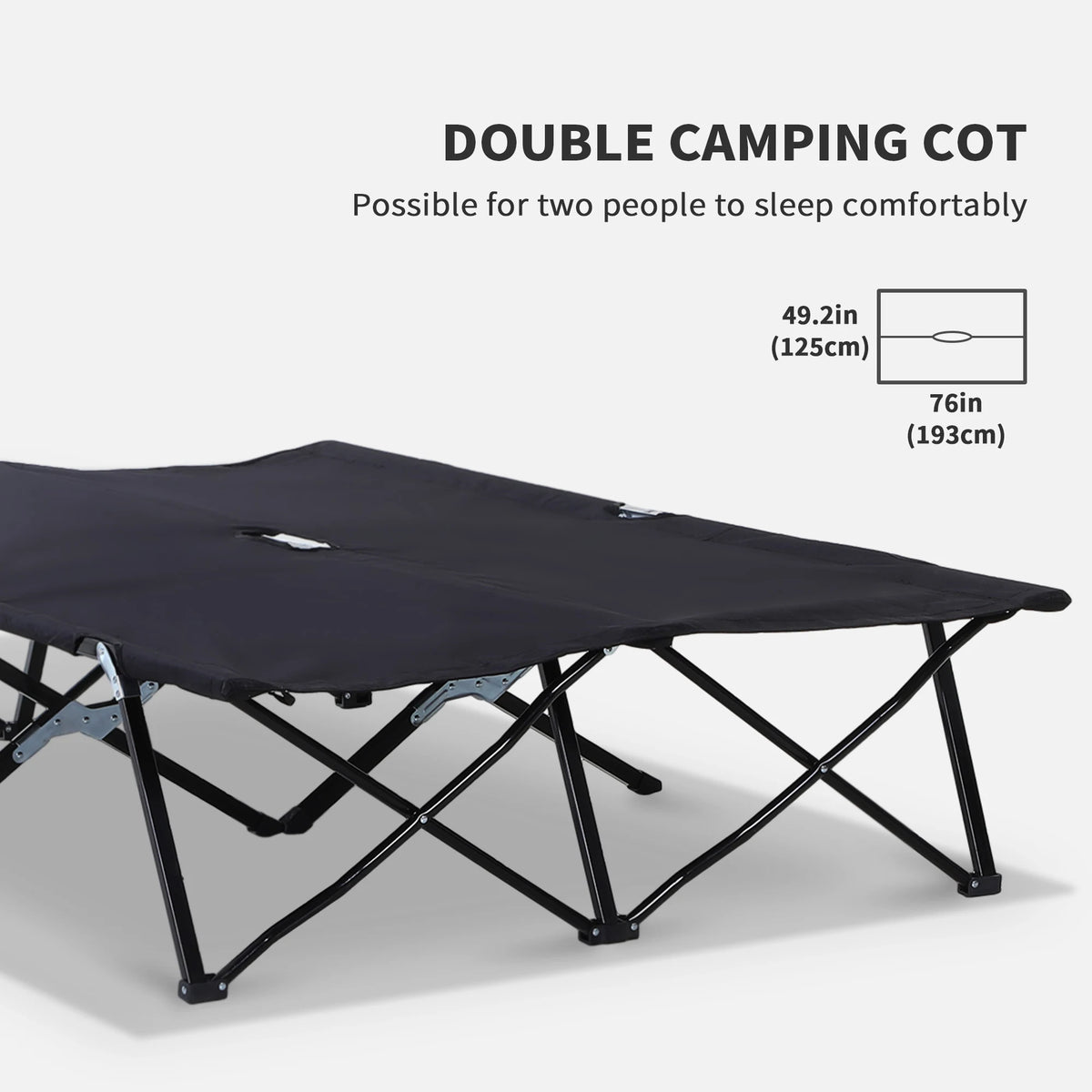 Outsunny Double Camping Cot Bed, with Bag - Black