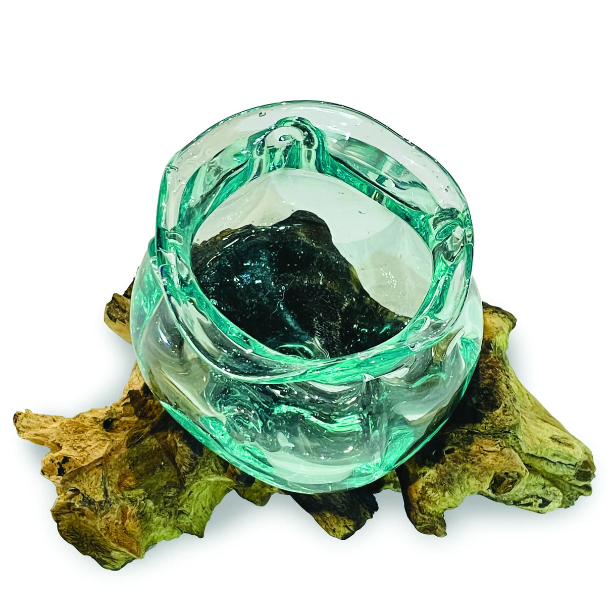 ROOT WITH MOLTEN CRINKLE GLASS BOWL SMALL