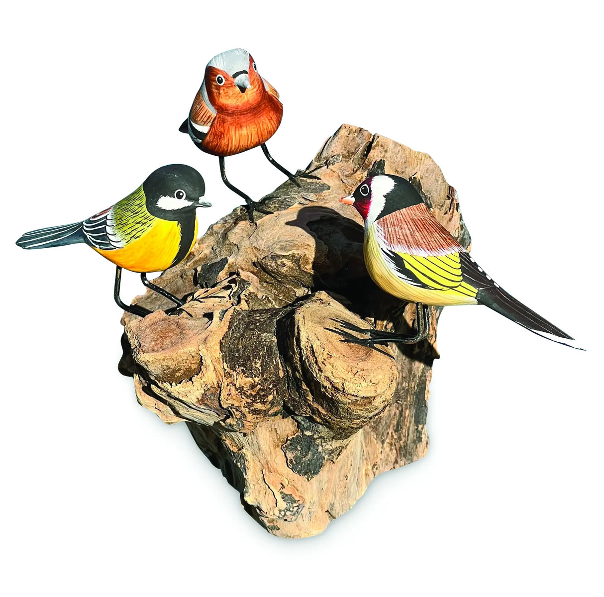 3 HANDCARVED, HANDPAINTED BIRDS ON DRIFTWOOD