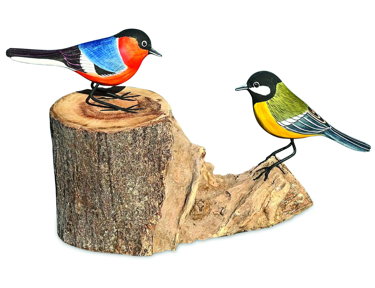 2 HANDCARVED, HANDPAINTED BIRDS ON DRIFTWOOD