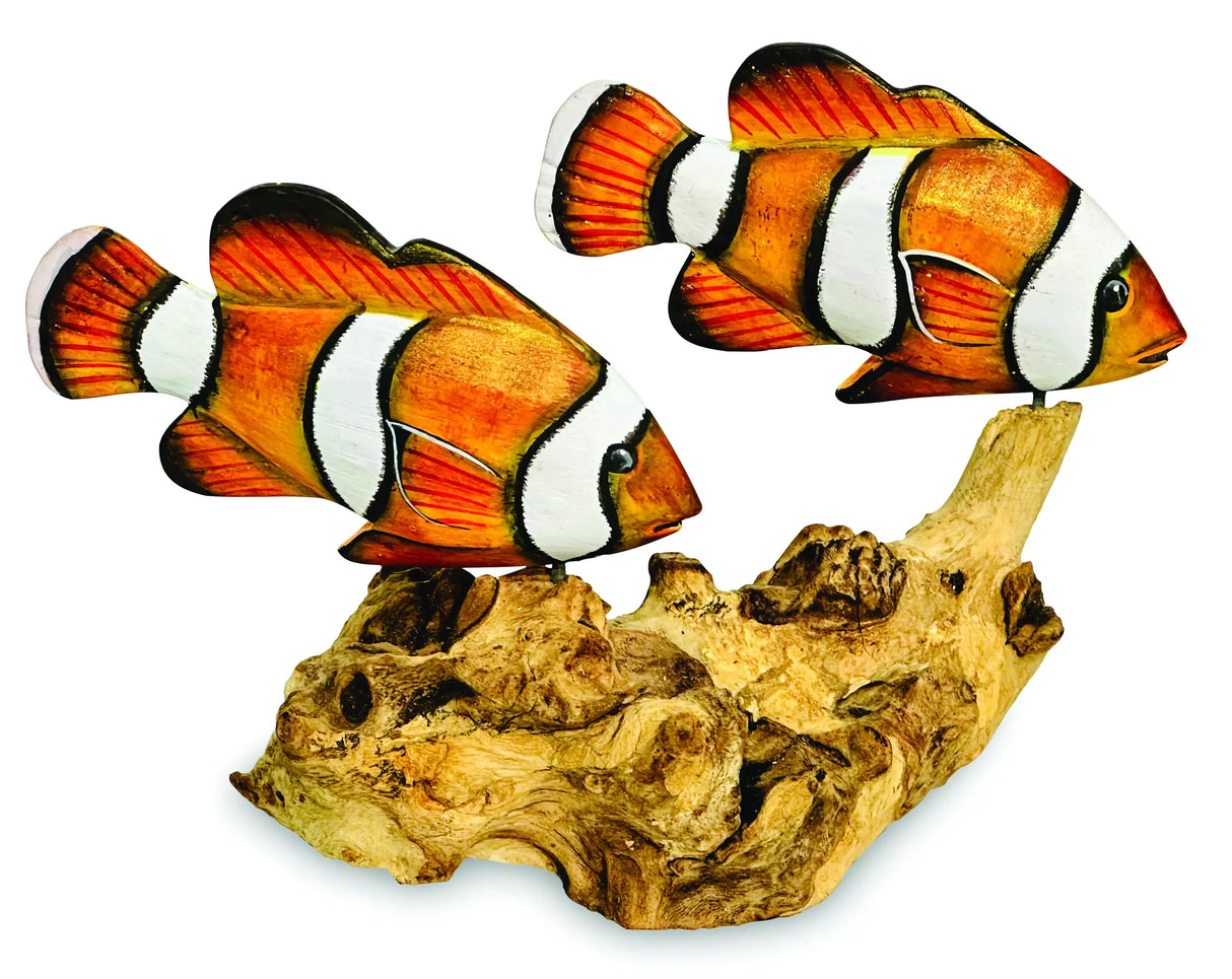2 NEMO CLOWNFISH ON DRIFTWOOD